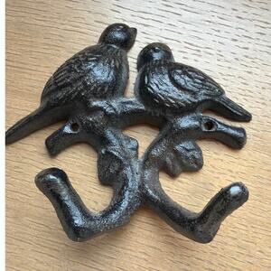 Rustic iron vintage coat hook retro PAIR OF BIRDS woodland cast iron